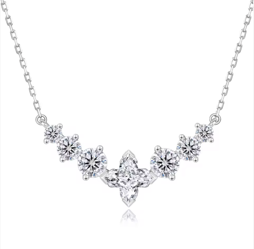 2.8CT Moissanite Necklace 7 Stone VVS1 Diamond 925 Sterling Silver White Gold Plated GRA Certified Pendant Necklace for Women