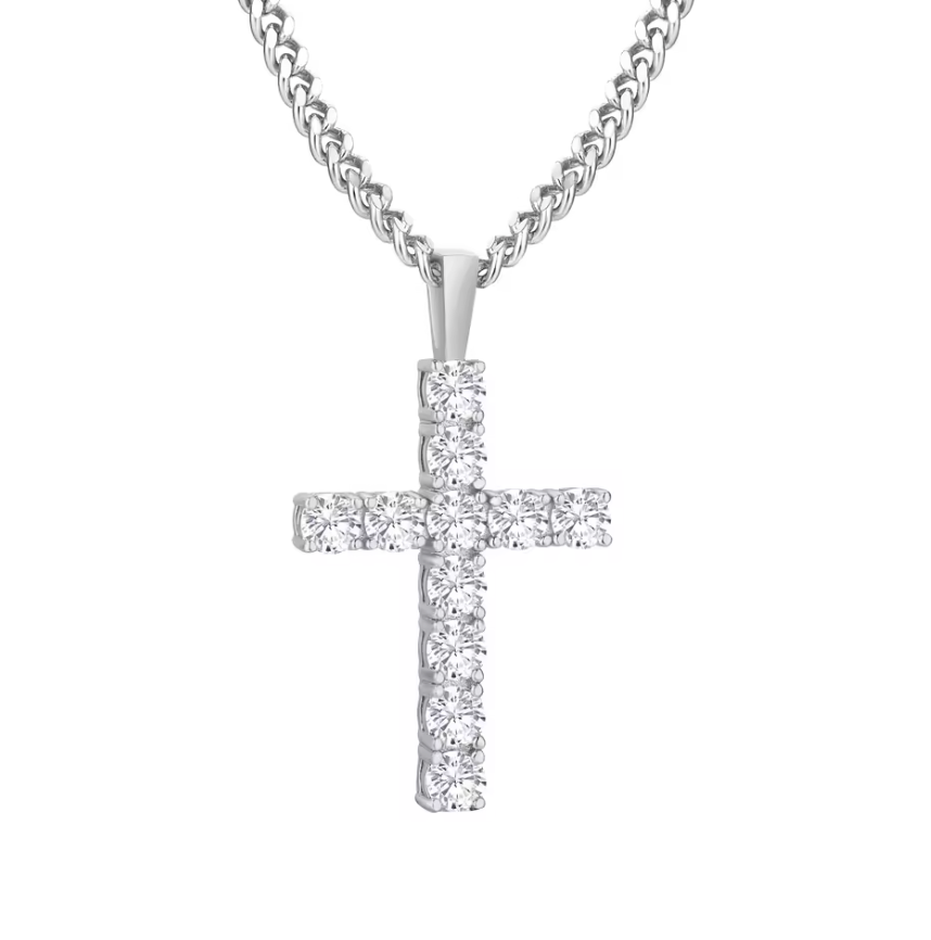 1.1ct VVS1 Moissanite Cross Pendant 925 Sterling Silver Chain 14K Gold Plated Jewelry Men Charm Lab Diamond Crucifix Necklace