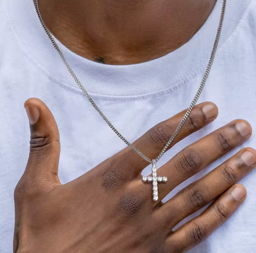 1.1ct VVS1 Moissanite Cross Pendant 925 Sterling Silver Chain 14K Gold Plated Jewelry Men Charm Lab Diamond Crucifix Necklace