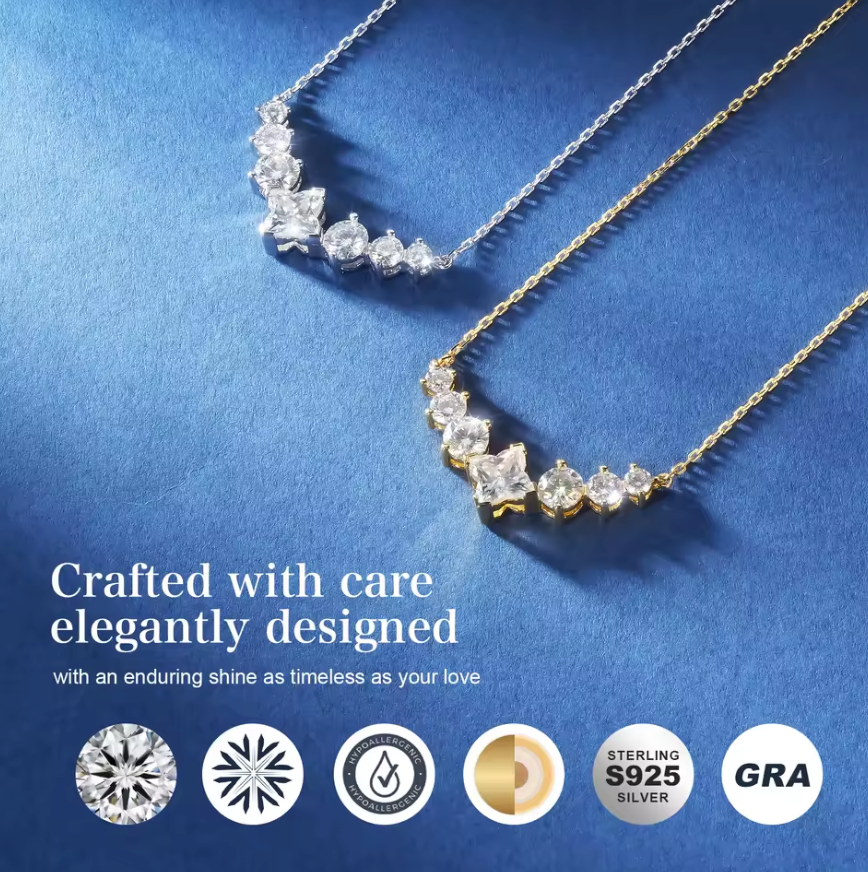 2.8CT Moissanite Necklace 7 Stone VVS1 Diamond 925 Sterling Silver White Gold Plated GRA Certified Pendant Necklace for Women