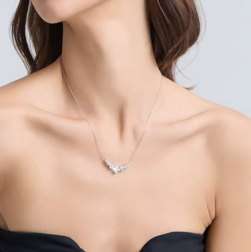 2.8CT Moissanite Necklace 7 Stone VVS1 Diamond 925 Sterling Silver White Gold Plated GRA Certified Pendant Necklace for Women